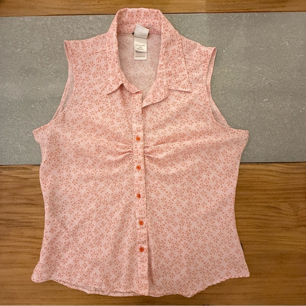 The North Face Sleeveless Hiking Shirt Button Down Pink Pattern Size Large - Picture 4 of 13